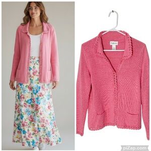 VINTAGE 90s CHADWICKS Crochet Trim Cardigan